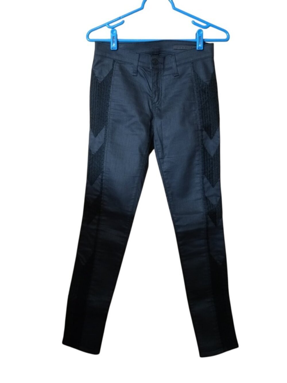 Rag & Bone "Raja" Black Skinny Jeans Embroidered Side Tribal Arrow Size 26
